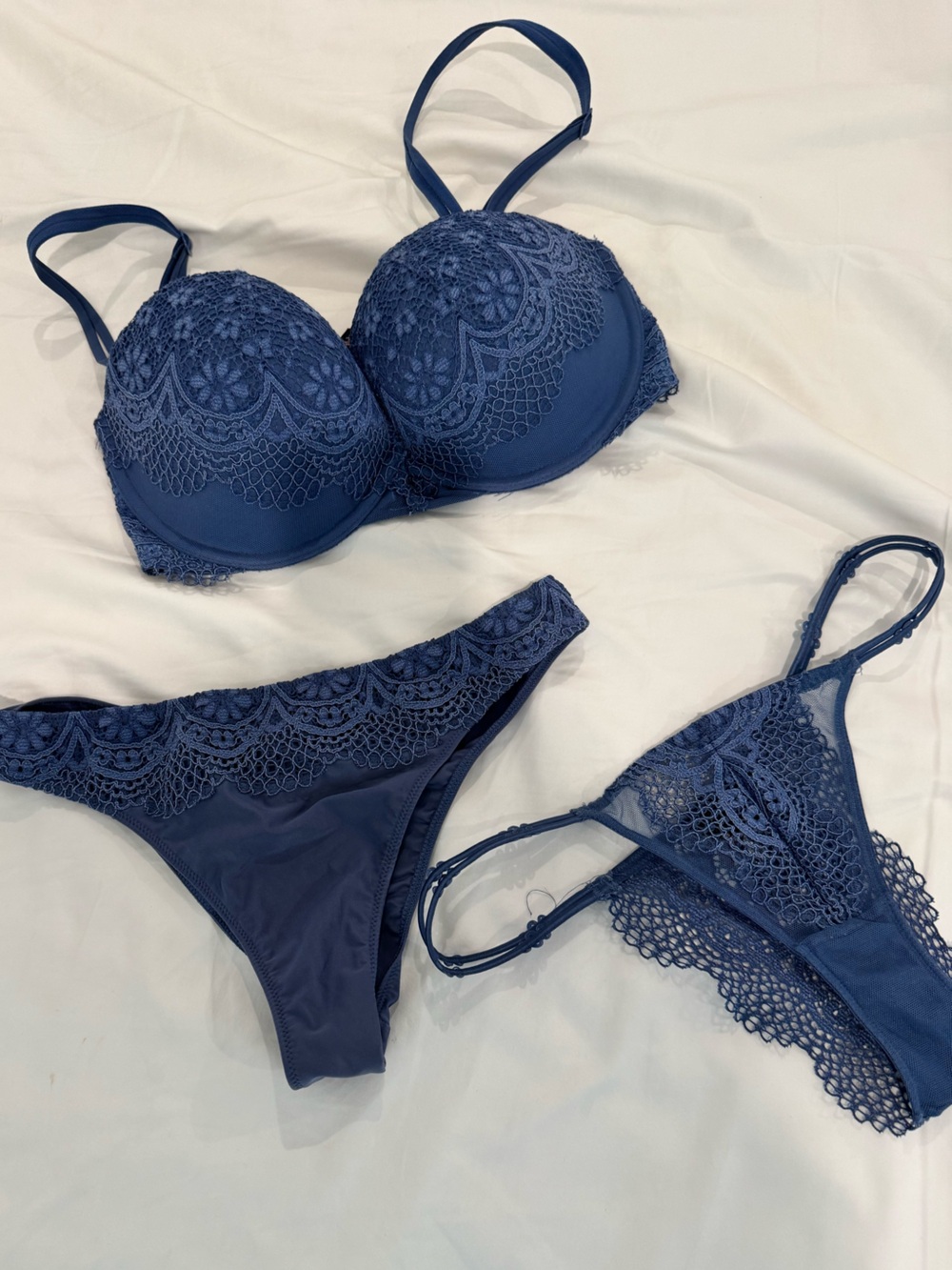 Victoria's Secret Navy Blue Lace Bra & Panty Set